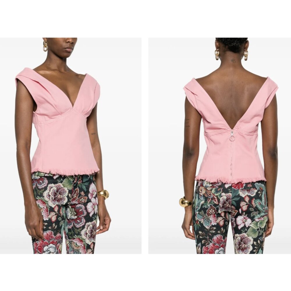 MARQUES' ALMEIDA Fringed Hem Top in Drill Pink Denim Preppy Feminine Y2K NWT